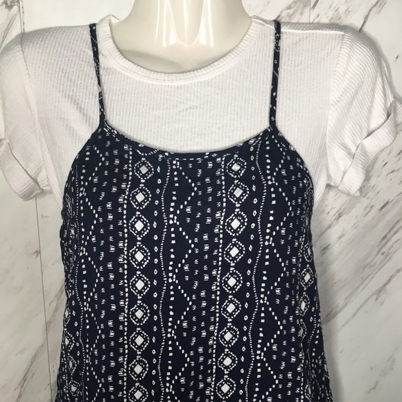 Mia Chica 2fer Navy Patterned Side Slit Dress - Picture 2 of 4